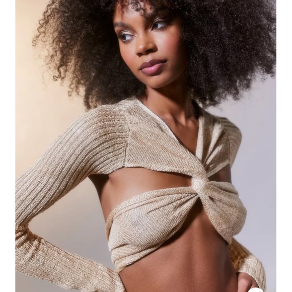 NWT UO Masie Metallic Sequin Twist Super Crop Top - Picture 4 of 6